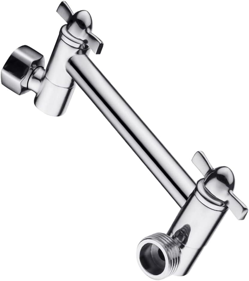 BRIGHT SHOWERS Brass Shower Arm Extender for Rain and Handheld Shower Head, 5 Inch Universal Shower Head Extension Arm, Height & Angle Adjustable, Chrome