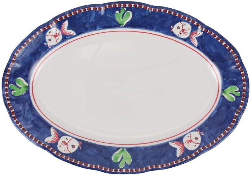 Blue and White Melamine Oval Serving Platter with Fish Design