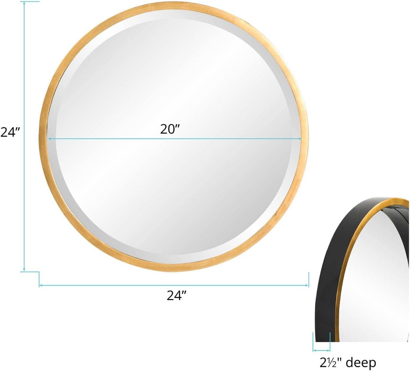 Howard Elliott 24" Round Black/Gold Trimmed Wood Framed Decorative Brando Wall Mirror: Modern Style, No Assembly Required