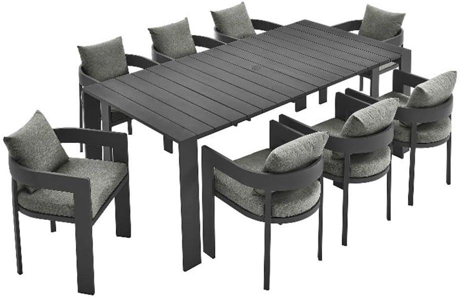 Tahoe Gray Aluminum 9-Piece Outdoor Dining Set with Cushions