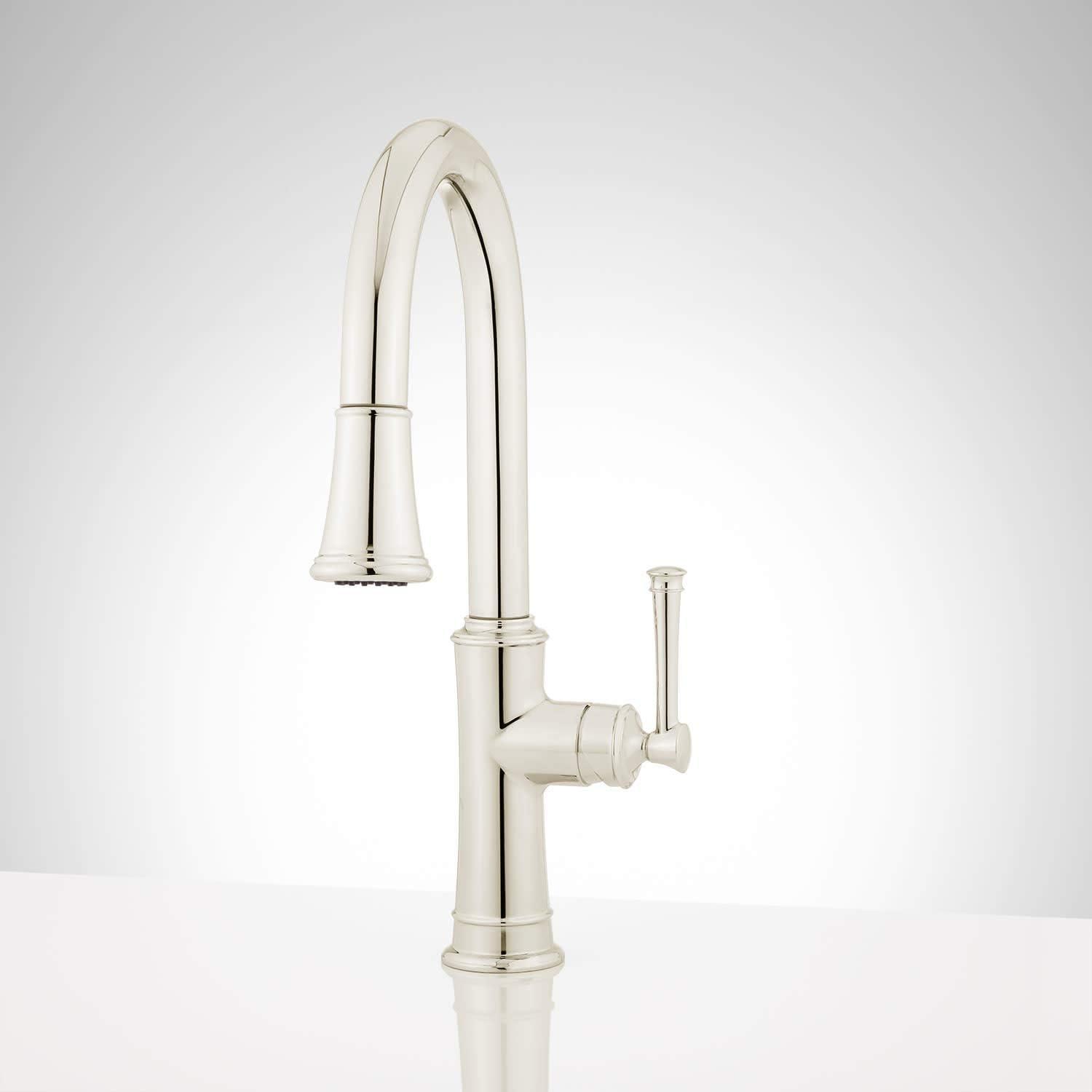 Nickel Single-Hole Pull-Down Kitchen Faucet with Spray