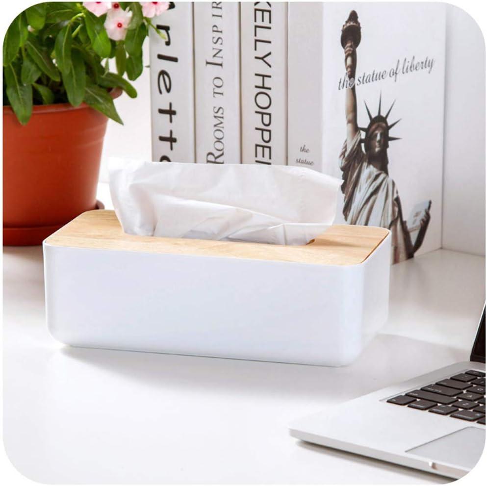 Square Tissue Box Cover,White Tissue Box Holder,Bamboo Facial Cube Box Cover for Storage on Bathroom Vanity, Countertop, Bedroom Dresser
