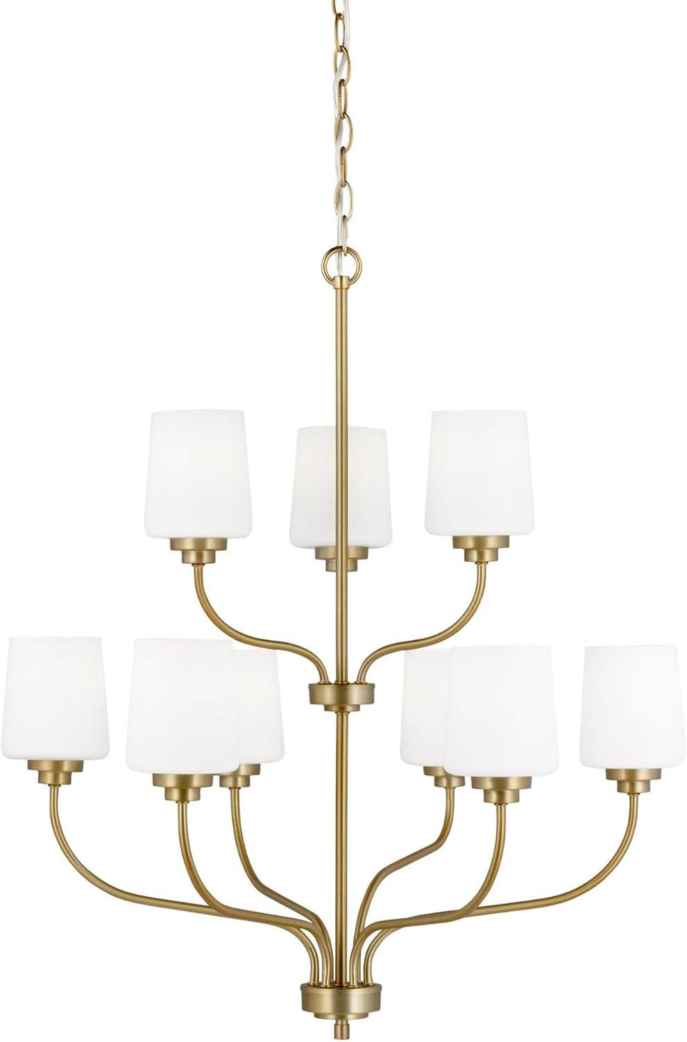 Windom Satin Brass 9-Light Transitional Chandelier with Etched Opal Glass