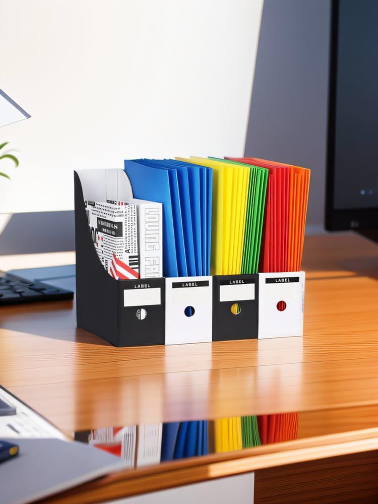 HUAPRINT Magazine File Holder(12 Pack,White)-Folder Holder,Desk File Organizer,Document Holder Box,Magazine Storage Box,With Labels
