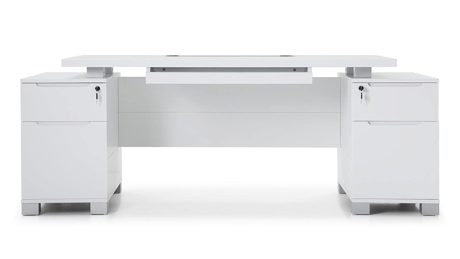 Zuri Furniture 79" Modern Ford Executive Desk with Filing Cabinets - White