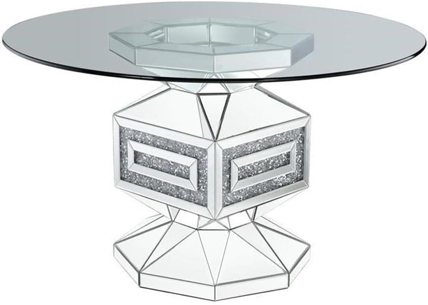 ACME Noralie Dining Table in Clear Glass Mirrored and Faux Diamonds