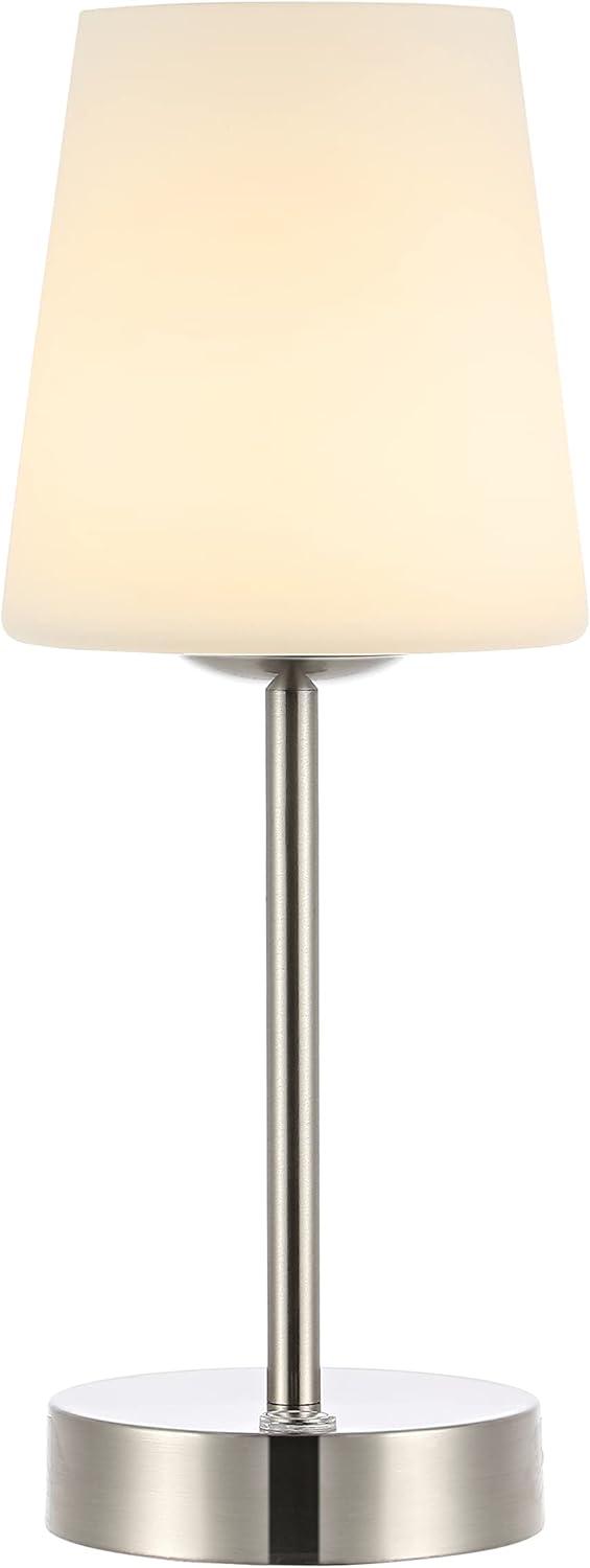 Nickel Cordless Rechargeable LED Table Lamp with Frosted Glass Shade