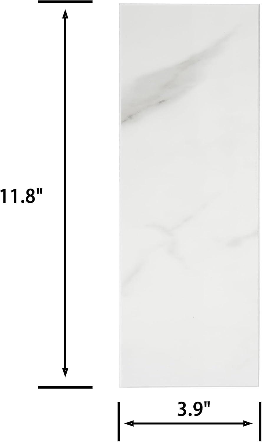 Glossy White Marble Peel and Stick Subway Wall Tiles