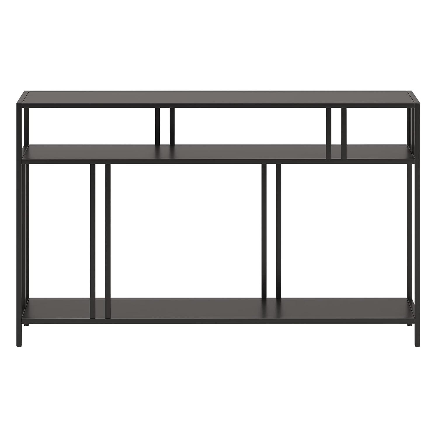 Evelyn&Zoe Cortland 48" Wide Rectangular Console Table with Metal Shelves, Blackened Bronze