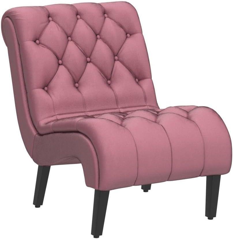 Accent Tufted Armless Chaise Lounge, Leisure Reclining Chair with Wood Legs, Modern Lounge Sofa, for Indoor Home Living Room Bedroom, Pink