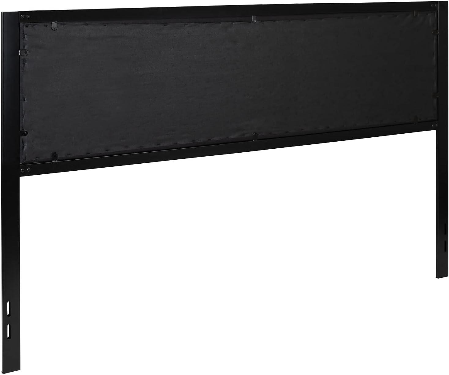 Sleek Black Upholstered King Headboard with Metal Tufting