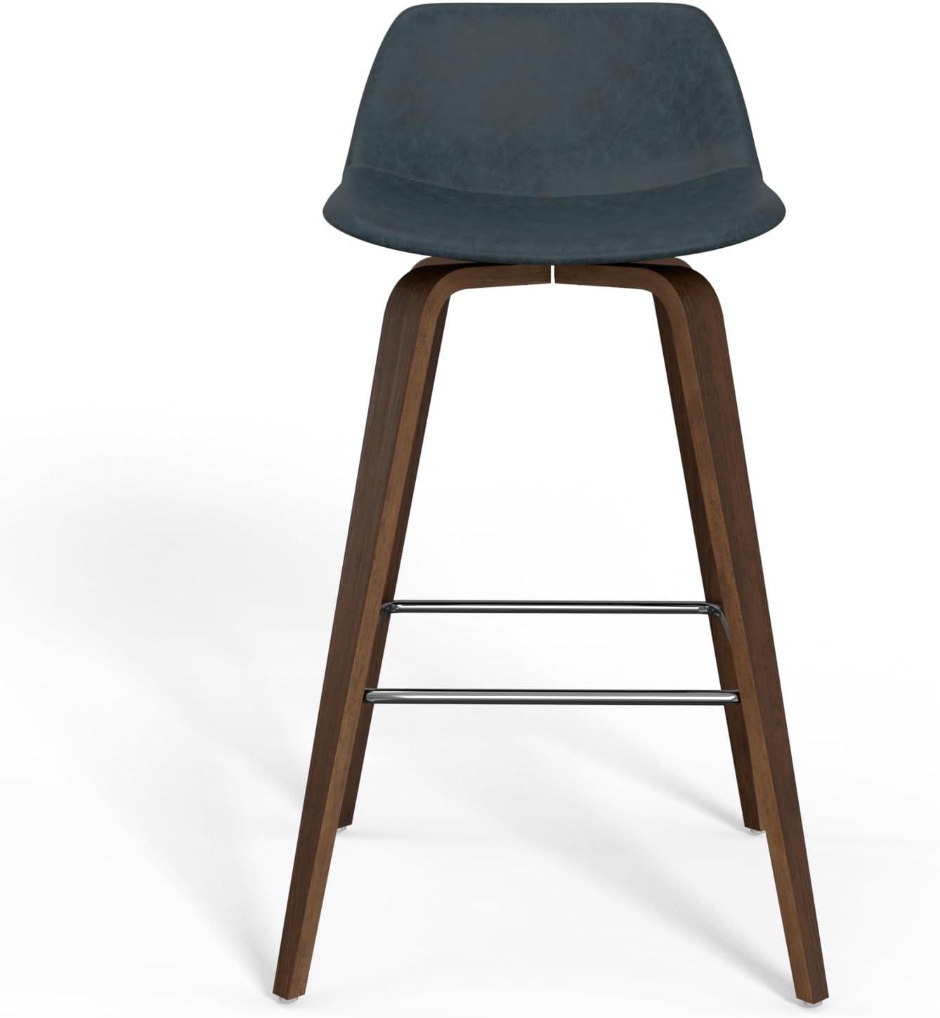 Simpli Home Randolph Upholstered Bentwood Mid-Century Modern Bar & Counter Stool with Chrome Footrest (Set of 2) (Set of 2)