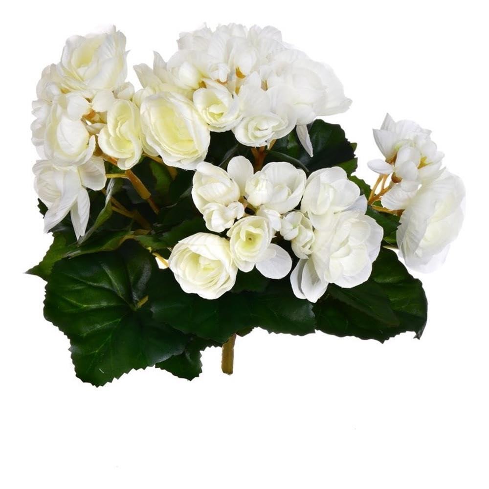 Vickerman 9.5" Artificial White Polyester Begonia Bush