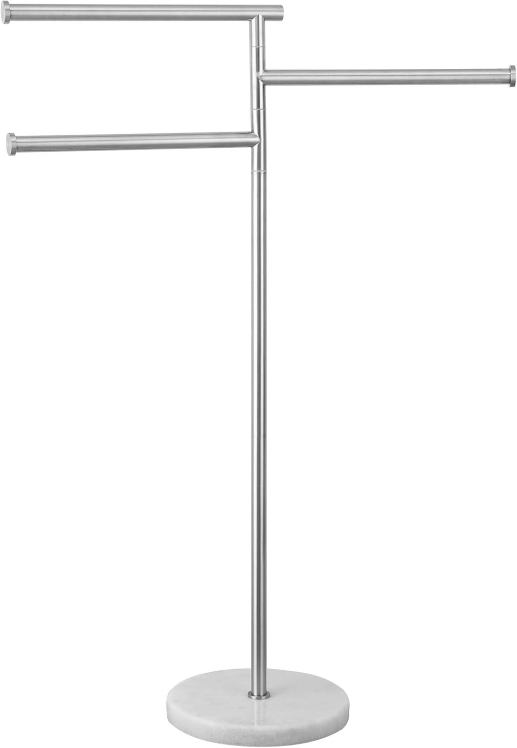 Brushed Steel Freestanding Towel Rack with Marble Base