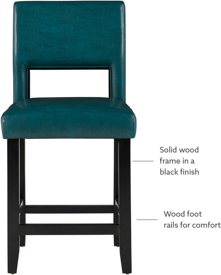 Linon 24" Vega Padded Back and Seat Faux Leather Counter Height Barstool Hardwood Blue: Upholstered, Stained Finish, Foam Fill