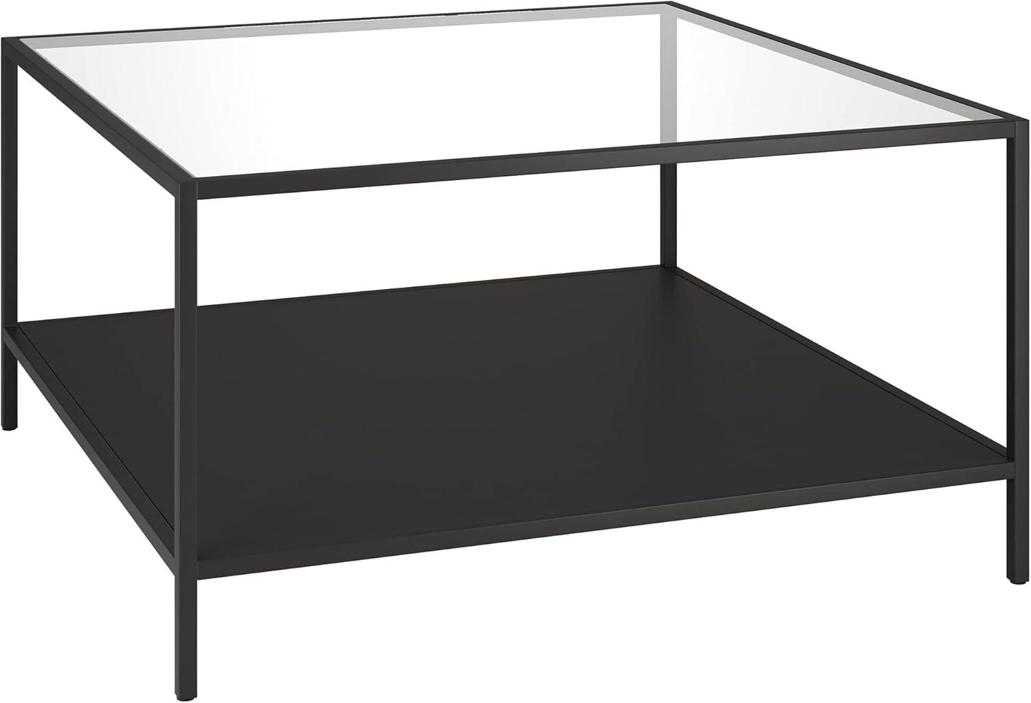 Evelyn&Zoe Sivil Square 32" Wide Coffee Table with Metal Shelf, Blackened Bronze