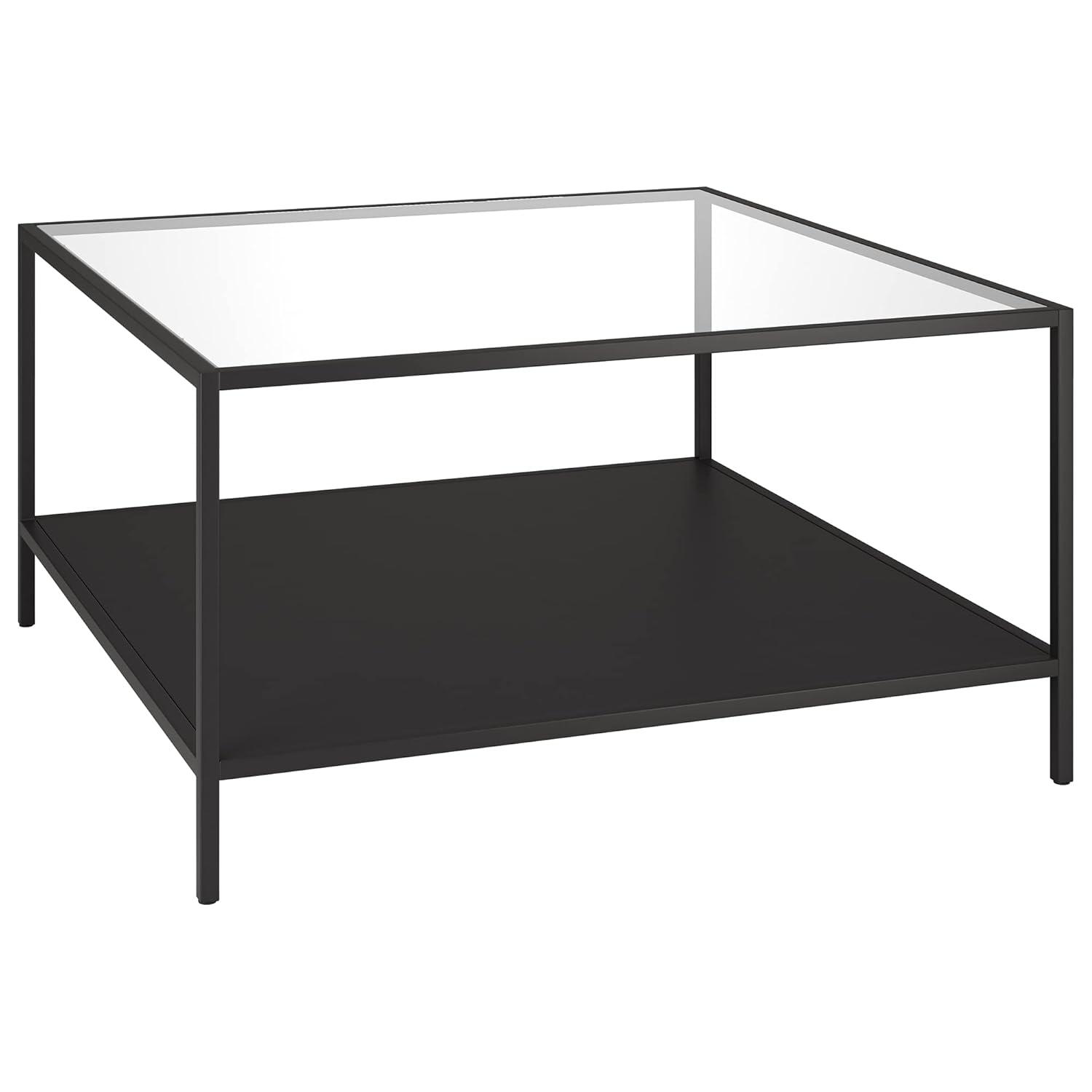 Evelyn&Zoe Sivil Square 32" Wide Coffee Table with Metal Shelf, Blackened Bronze