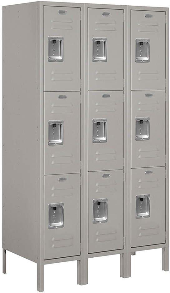 Gray Triple Tier 36-Inch Wide Metal Locker with Recessed Handles