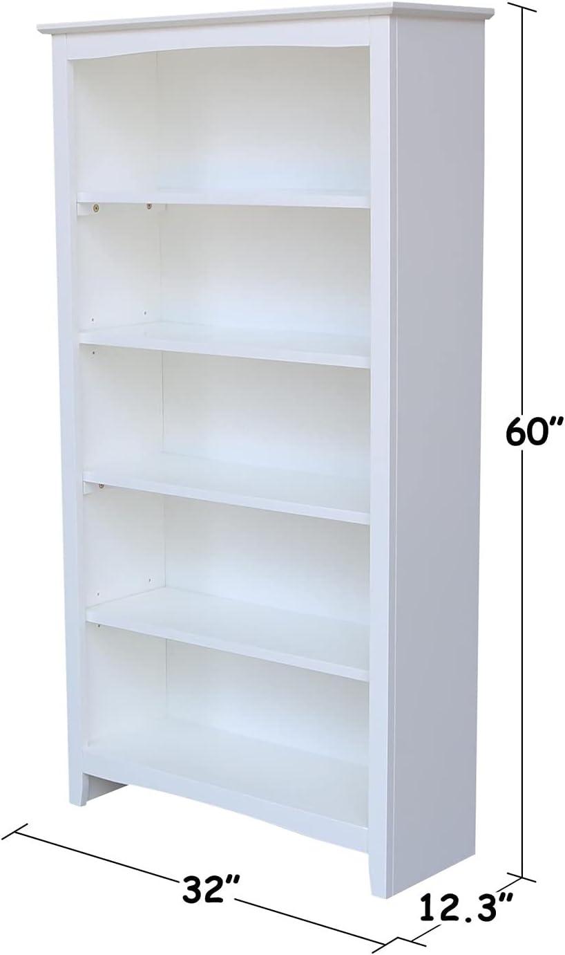 Transitional Solid Hardwood 60" White Shaker Bookshelf