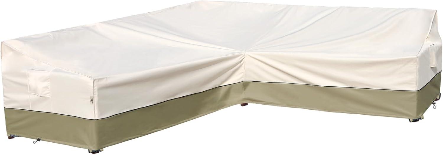 Outdoor Sectional Cover-V-Shaped Garden Patio Furniture Covers Waterproof Rip-Stop Anti-UV 600D Heavy Duty Outdoor Couch Cover with 3 Air Vents Sofa Cover 85''L 33.5''D 31''H,Beige & Reddish Brown
