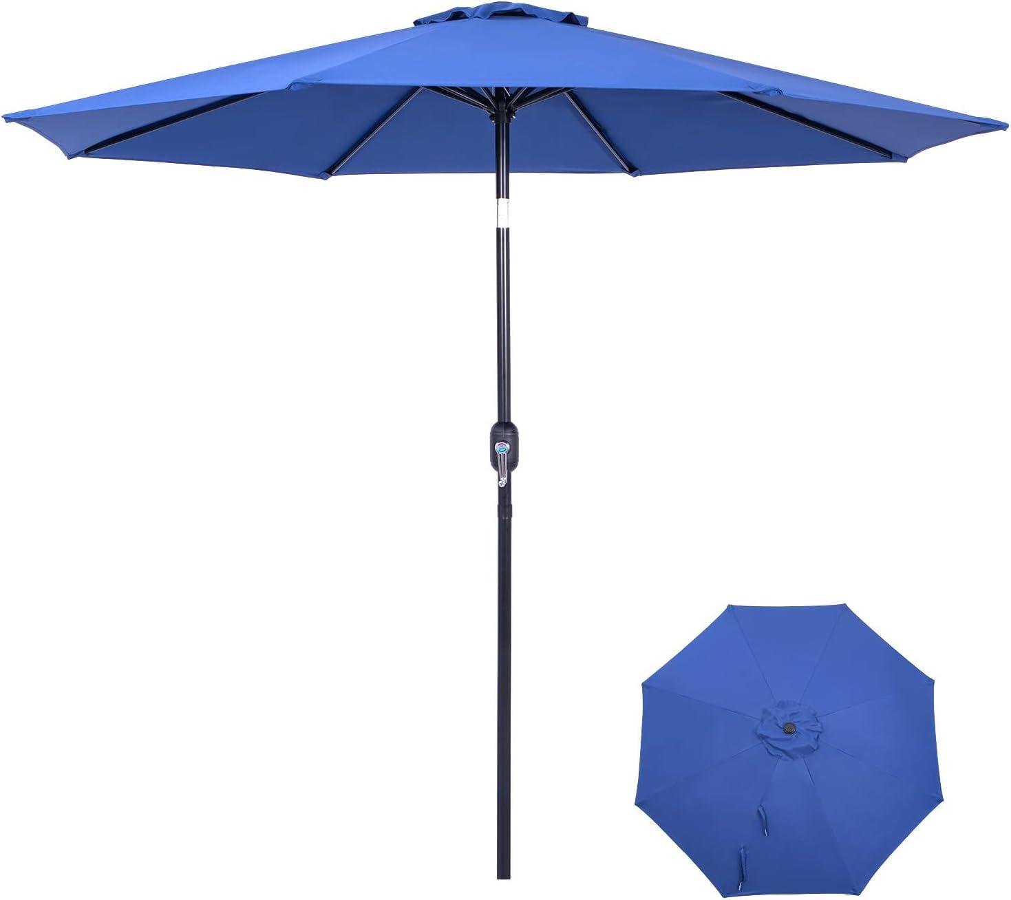 9 Ft Patio Umbrella with Crank System and Tilting Feature - UV Resistant Polyester Fabric - Blue