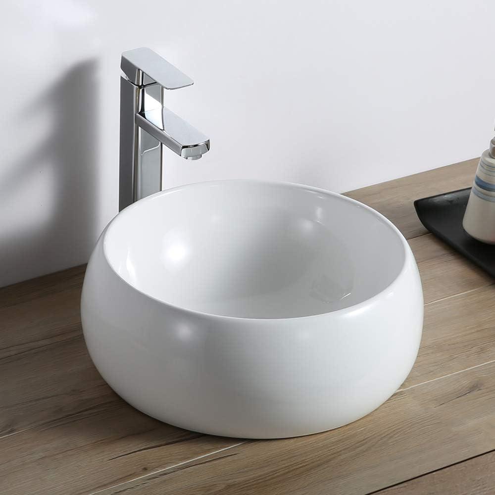 Ruvati Bathroom Vessel Sink Round White Circular Above Counter Porcelain Ceramic