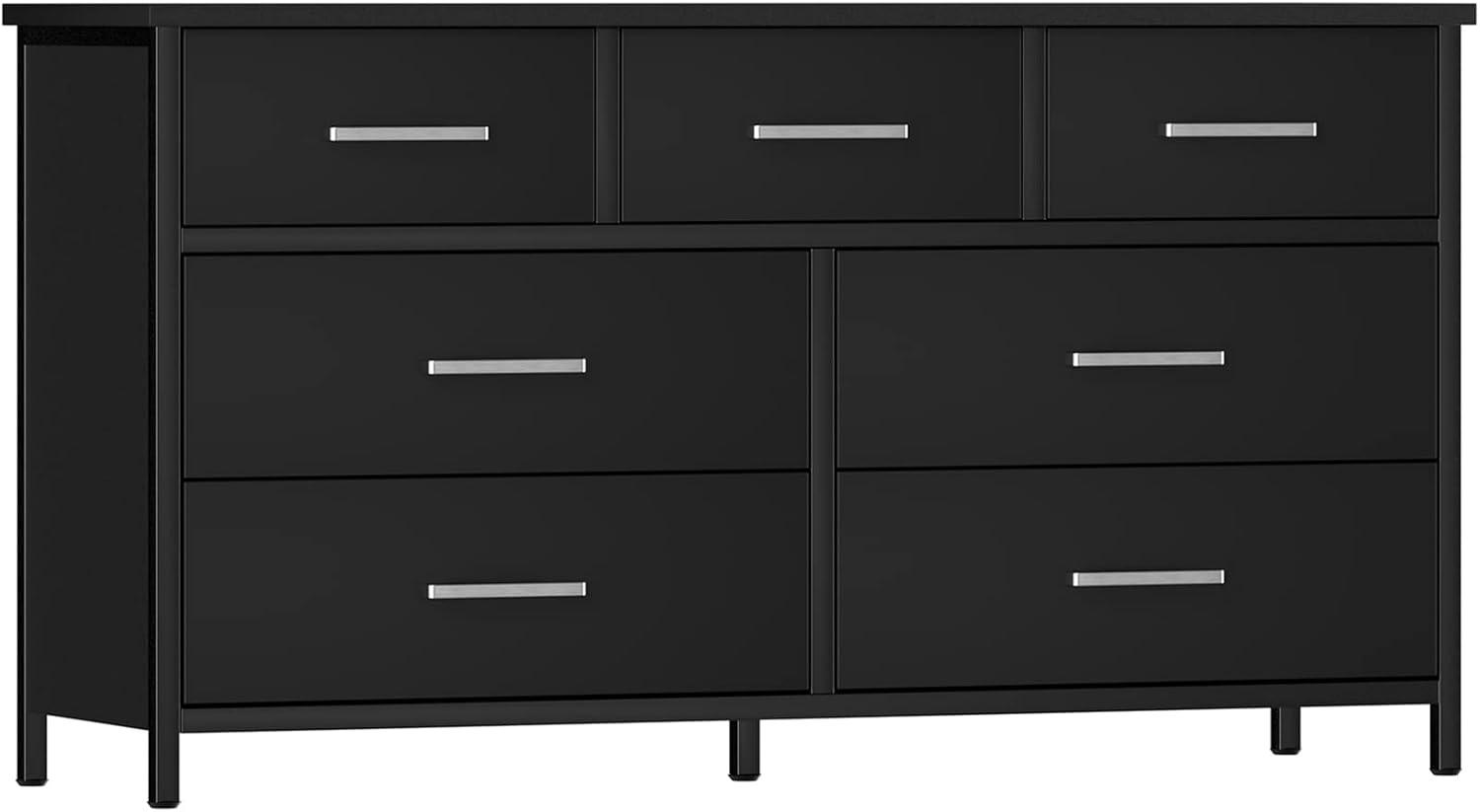 Black Industrial 7-Drawer Dresser with Steel Frame