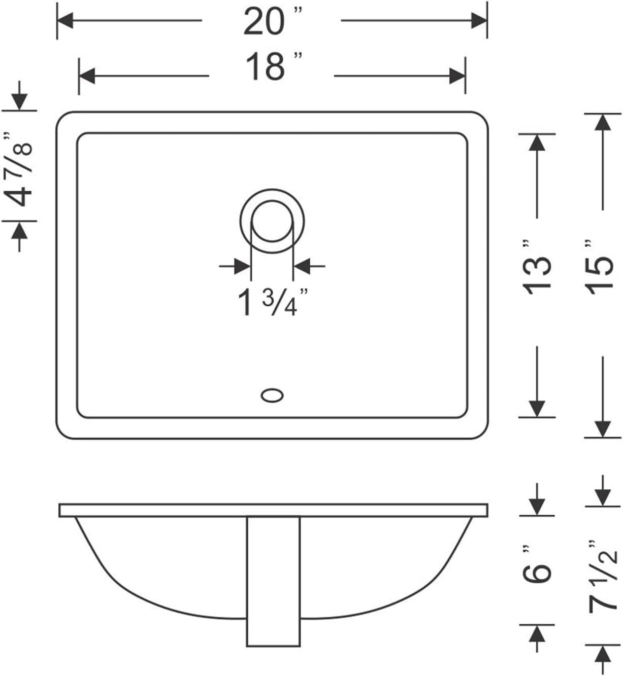 White 20'' Rectangular Ceramic Undermount Bathroom Sink