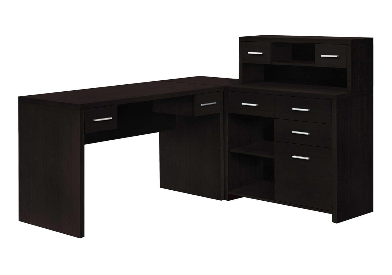 Monarch Specialties Computer Desk L-Shaped Corner Hutch 8 Drawers 3 Cubbies Reversible, 63"L X 59"W