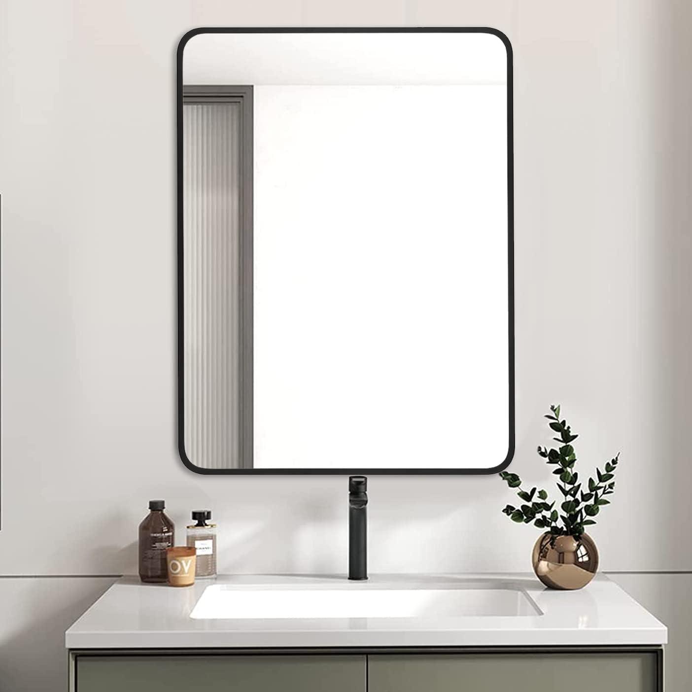 24" x 32" Matte Black Aluminum Framed Rectangular Wall Mirror