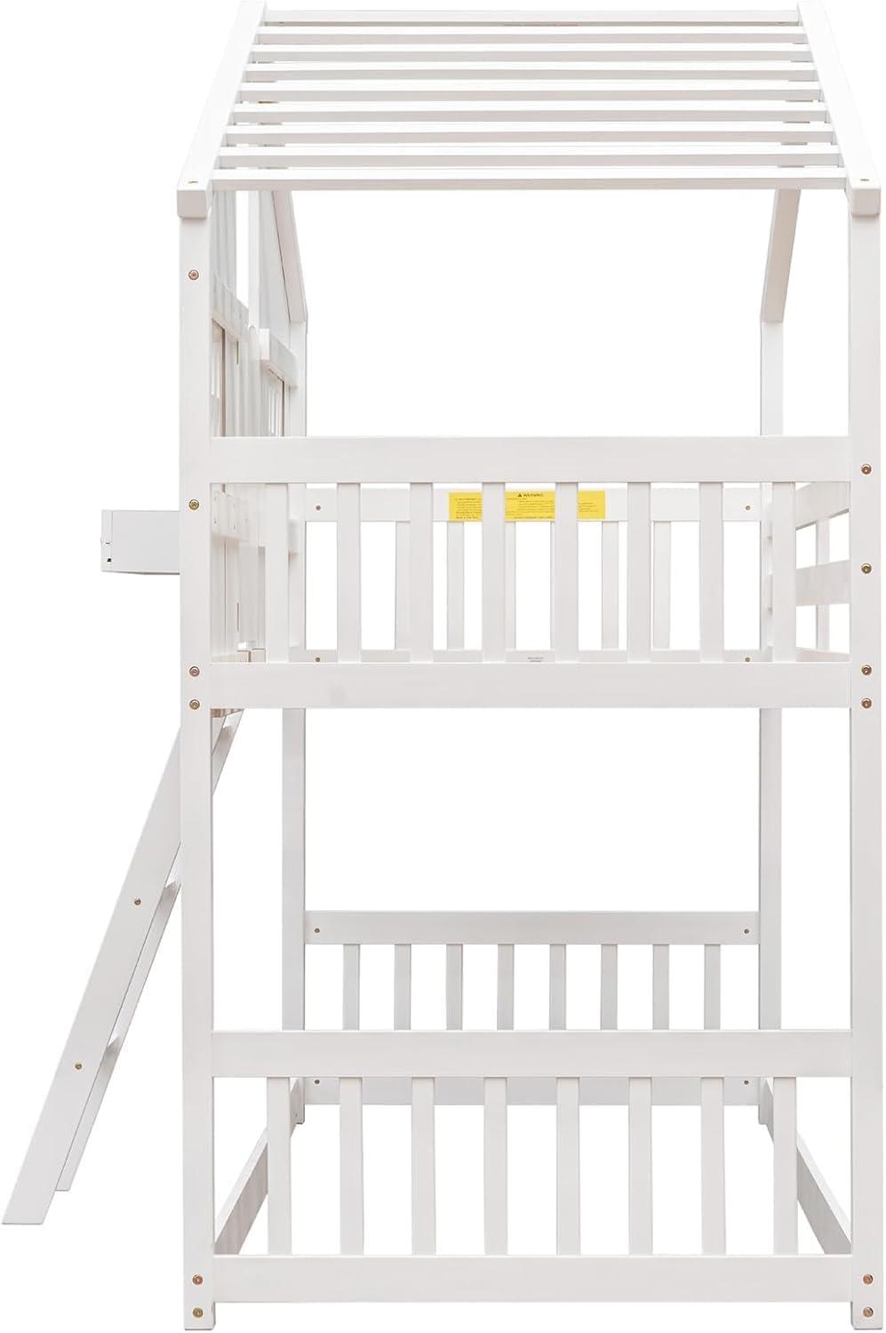 Harper & Bright Designs House Bunk Bed Twin Over Twin Kids Bunk Bed Wood Frame with Roof, Window, Window Box, Door, Safety Guardrails and Ladder, for Girls Boys (Twin Size, White)
