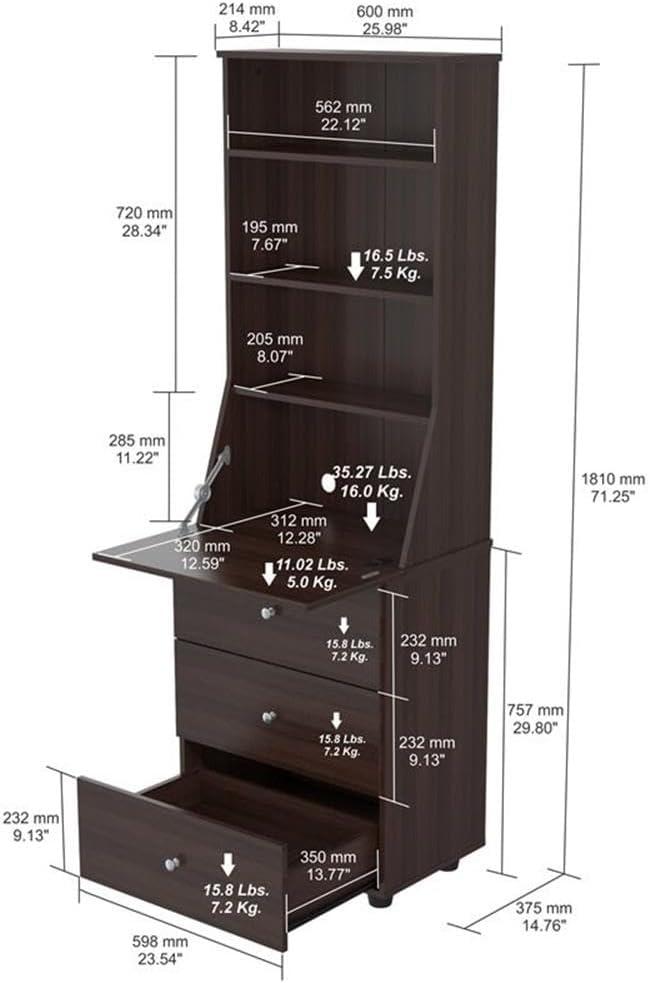 Computer Credenza Workcenter Gray - Inval: Smoke Oak Laminate, Glass Doors, Cable Management