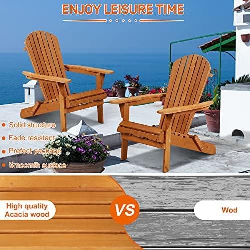 FDW Adirondack Chair Patio Chairs Folding Adirondack Chair Lawn Chair Outdoor Chairs Set of 2 Fire Pit Chairs Patio SeatingWood Chairs for Adults Yard Garden w/Natural Finish - Brown