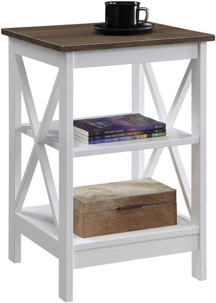 Driftwood White Transitional X-Side 3-Tier End Table