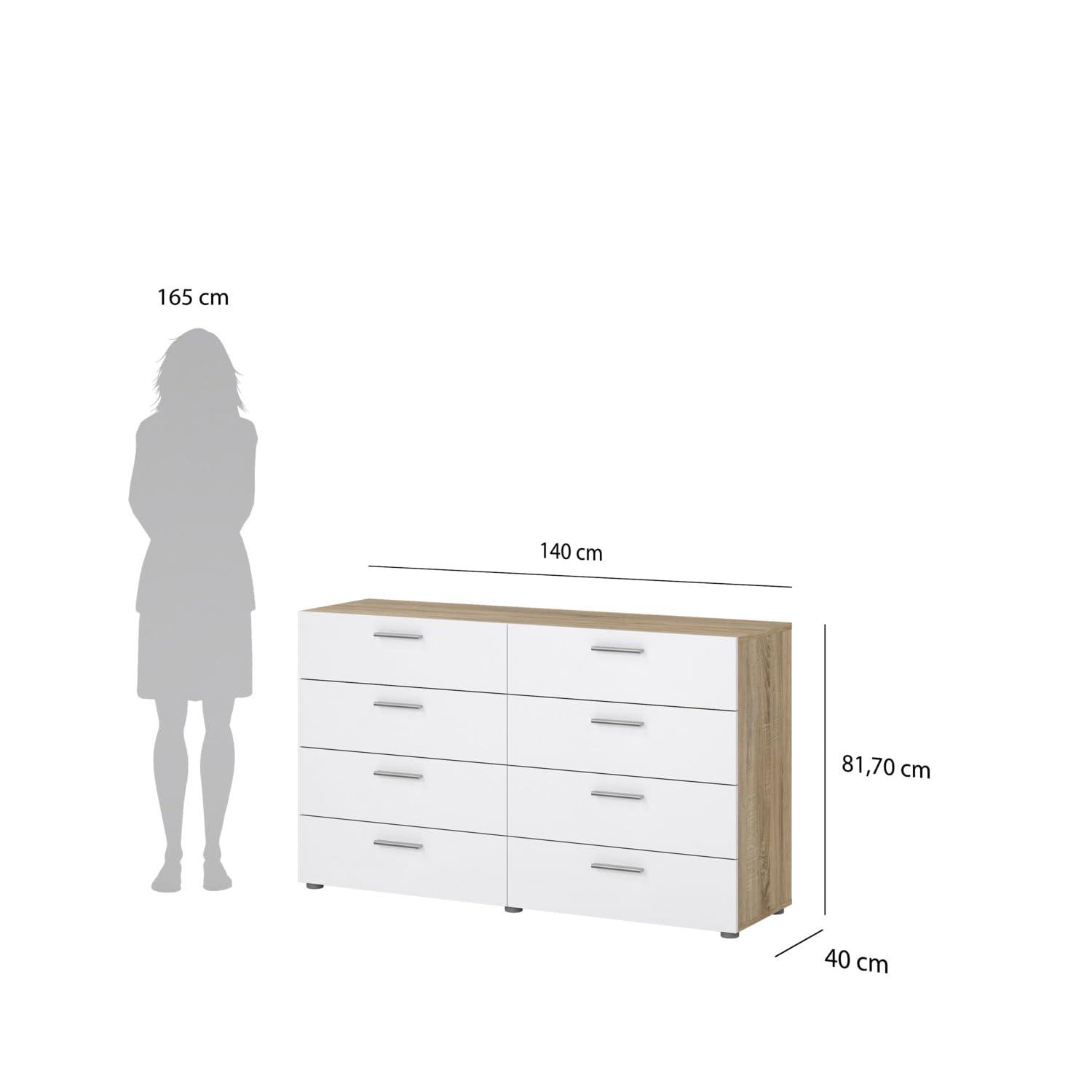 Tvilum,Austin 8 Drawer Double Dresser, Oak Structure/White High Gloss