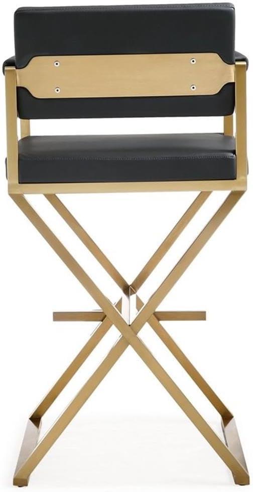 TOV Furniture Director Black Vegan Leather Barstool with Gold Steel Legs