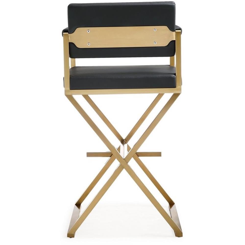 TOV Furniture Director Black Vegan Leather Barstool with Gold Steel Legs