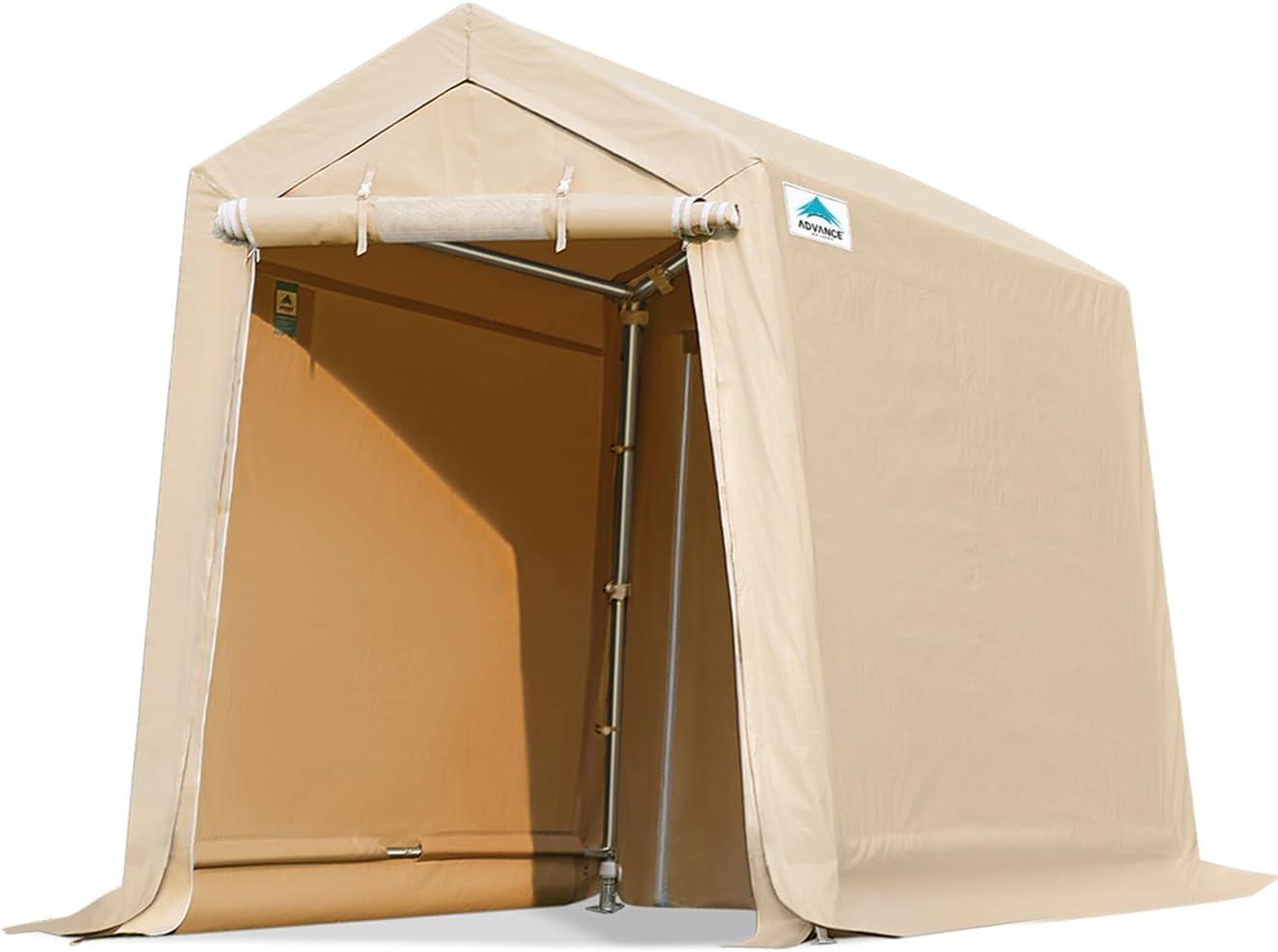 ADVANCE OUTDOOR 6x8 ft Outdoor Portable Storage Shelter Shed with 2 Roll up Zipper Doors & Vents Carport, Beige