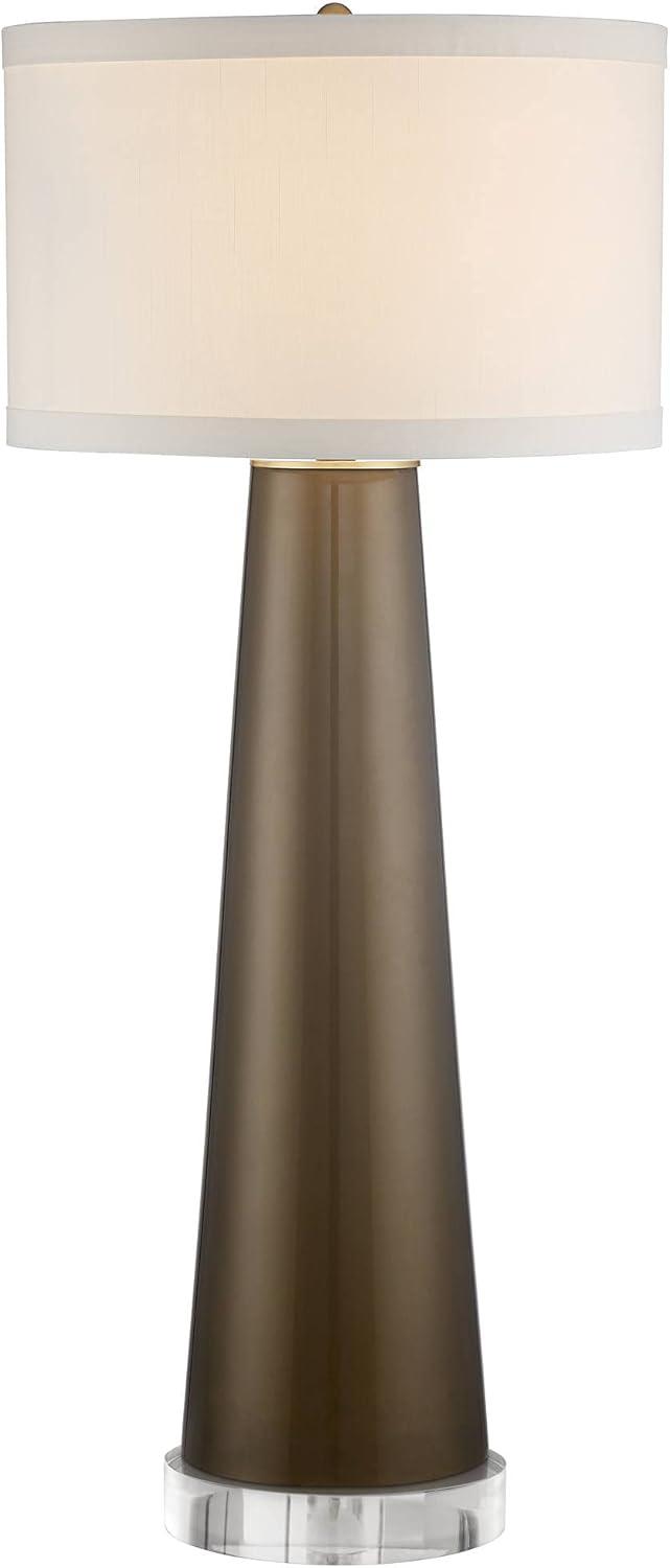 Possini Euro Design Karen Modern Table Lamp with Clear Round Riser 37 1/2" Tall Dark Gold Glass Off White Fabric Drum Shade for Bedroom Living Room