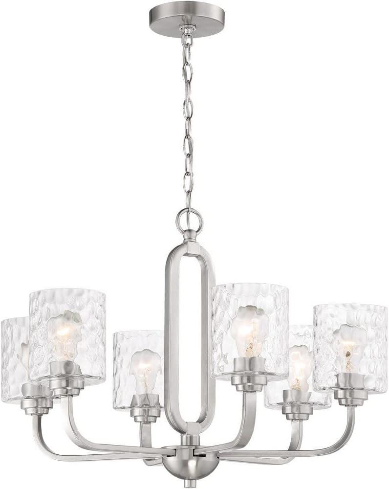 Collins 6-Light Flat Black Finish w/Hammered Glass Transitional Chandelier for Kitchen/Dining/Foyer No Bulb Included