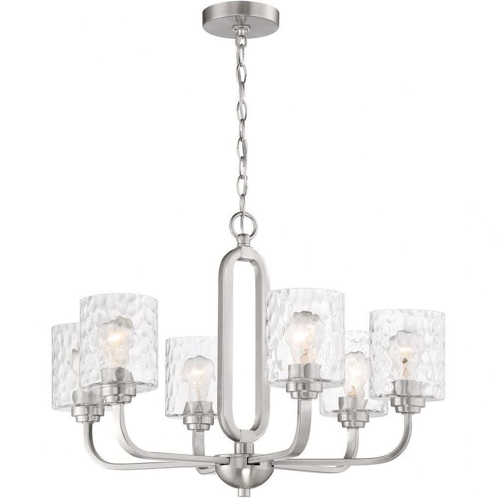 Collins 6-Light Flat Black Finish w/Hammered Glass Transitional Chandelier for Kitchen/Dining/Foyer No Bulb Included