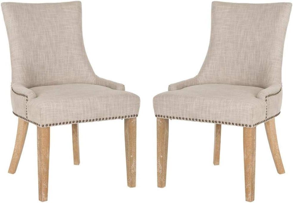 Gray Linen Upholstered Parsons Dining Chairs with Wood Legs, Set of 2