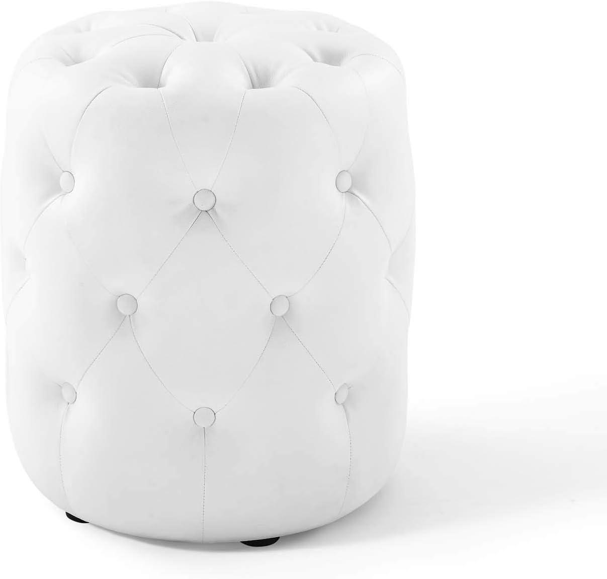 Amour Luxe Tufted Round Ottoman in Vegan White Leather