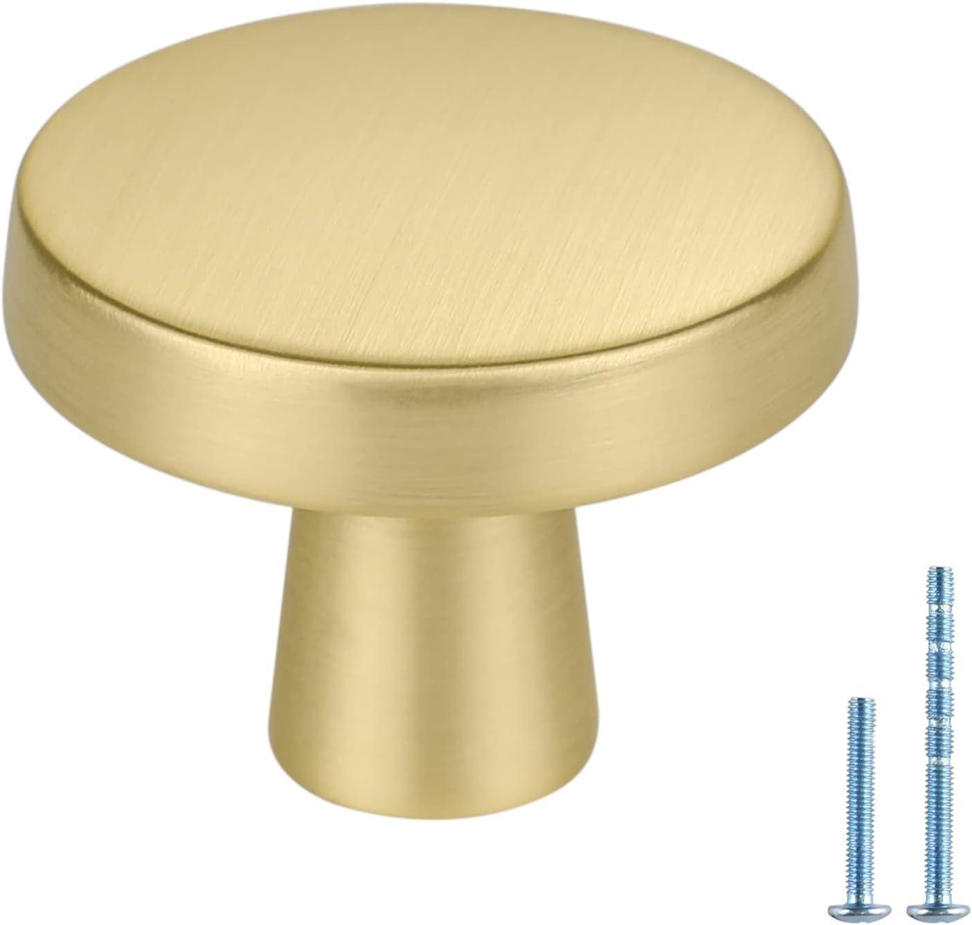 Brushed Brass Round Knurled Cabinet Knob Set