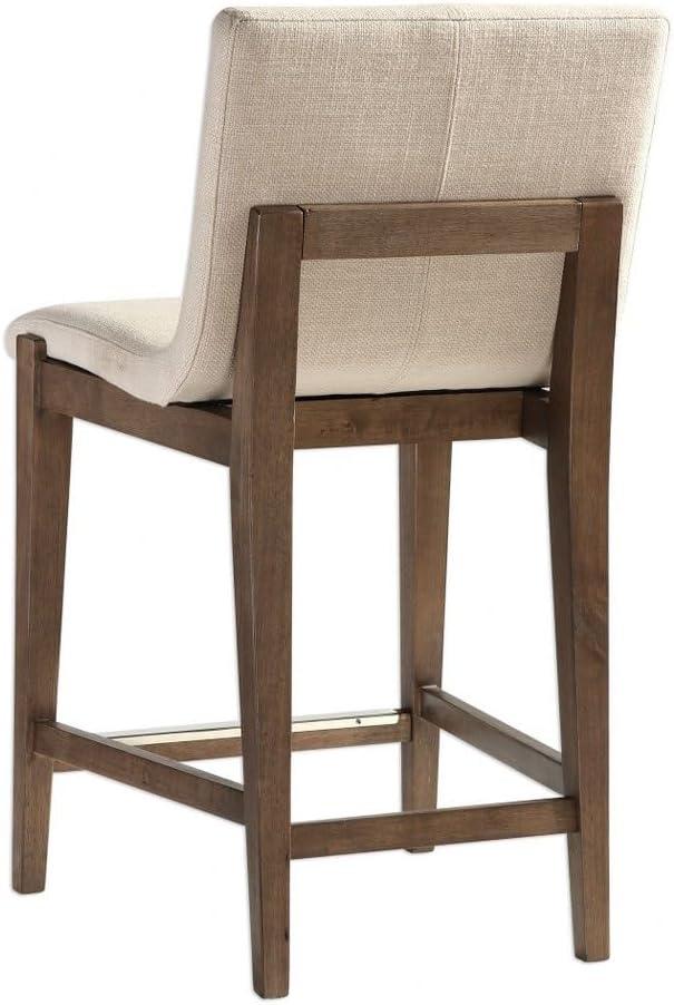 Uttermost Walnut Wood Bar Stool Brown 26" High Rustic Neutral Linen Cushion with Backrest Footrest for Kitchen Counter Height Home