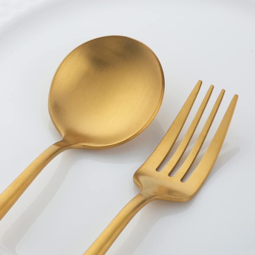 BUY&USE 12 PCS Modern Stainless Steel Dinnerware Flatware Set, Reusable Popular Dinner Fork, Widely Use on Home, Restaurant, Party, 8.6 Inch, Gold