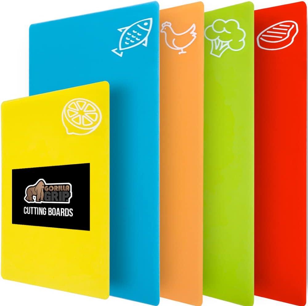 GORILLA GRIP Cutting Board Set of 5, Flexible, Durable Plastic Chopping Mats, 15x12, Multicolor