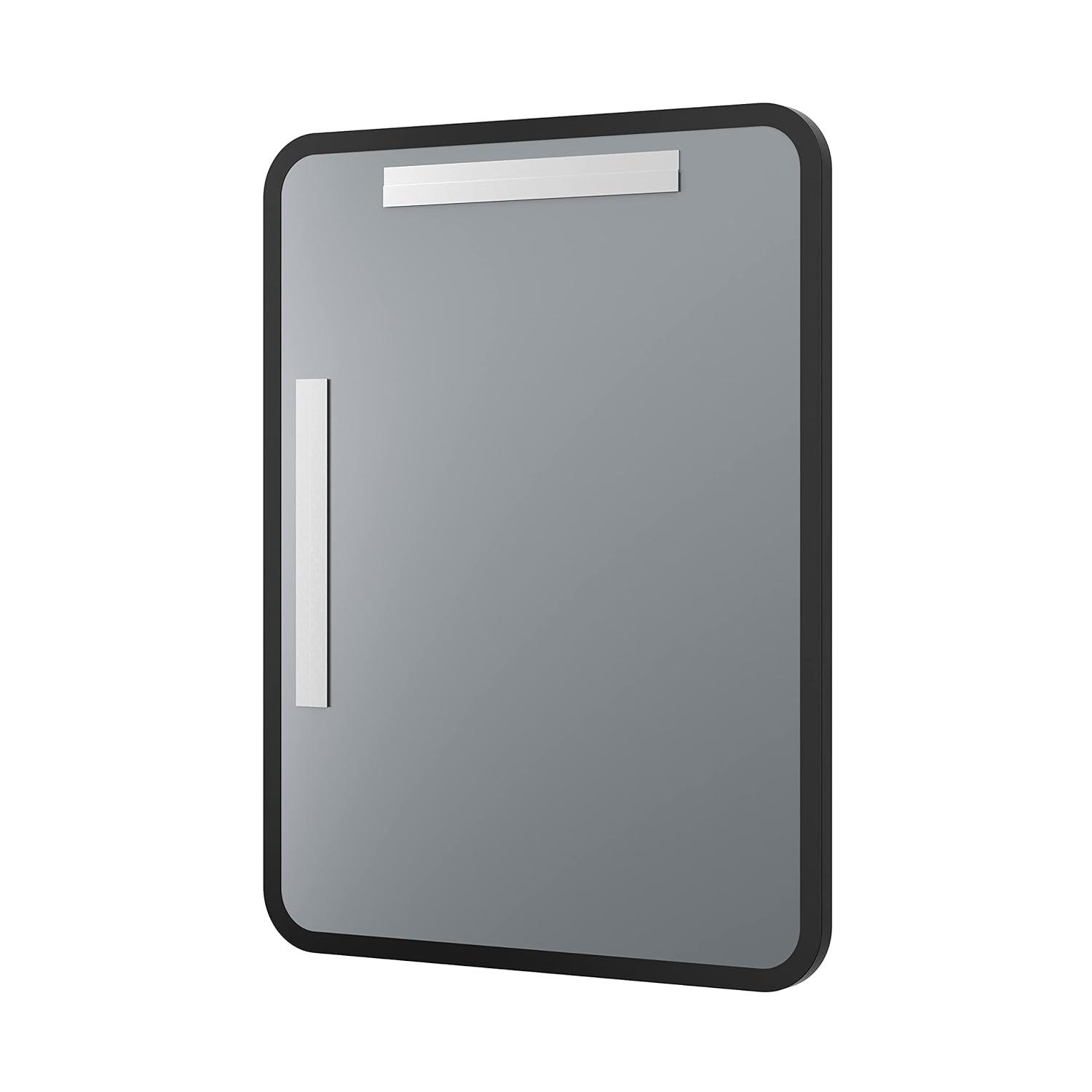 Drevy 30” x 40” Black Metal Framed Mirror | Rounded Rectangle Bathroom Wall Mirror