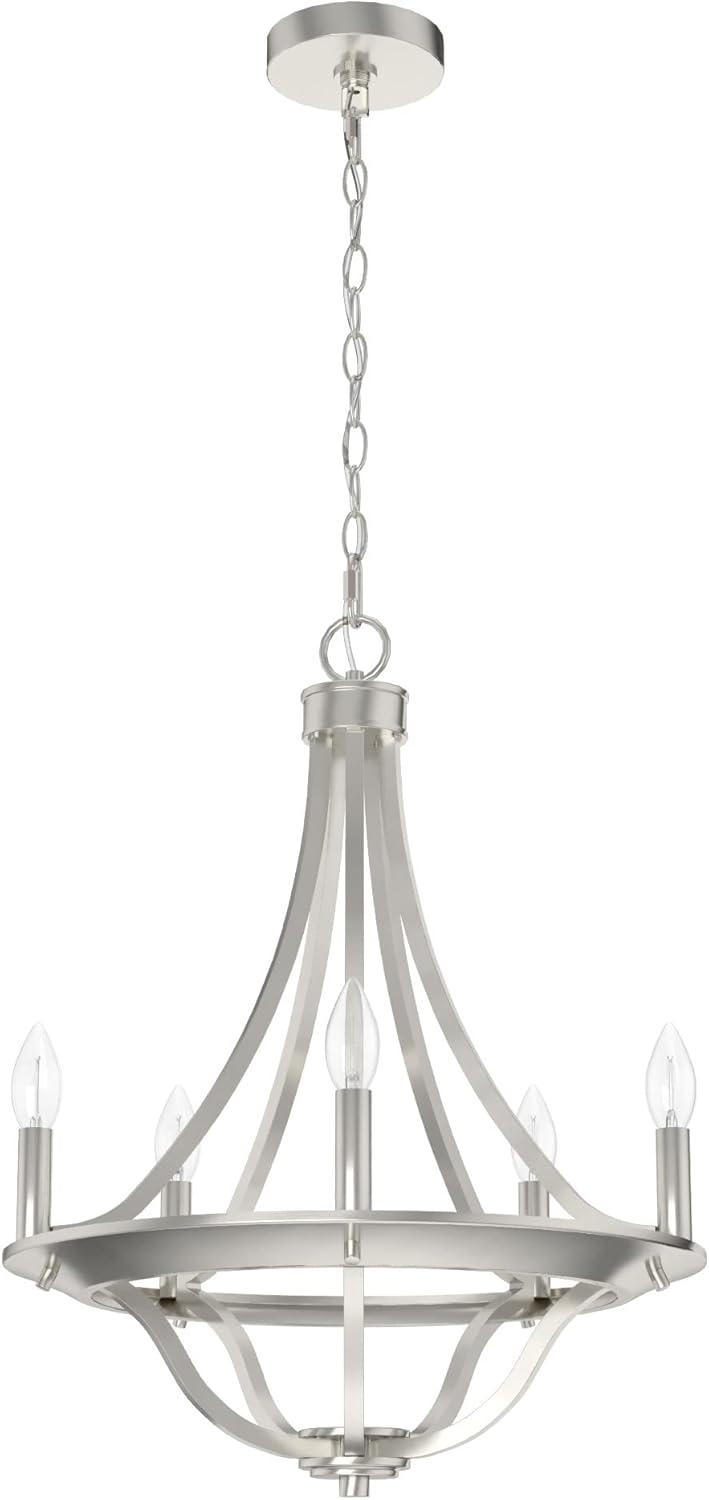 Hunter - Perch Point 5-light Brushed Nickel, Medium Size Chandelier, Dimmable, Casual Style, Empire Shaped, for Bedrooms, Kitchens, Dining, Living Rooms - 19425