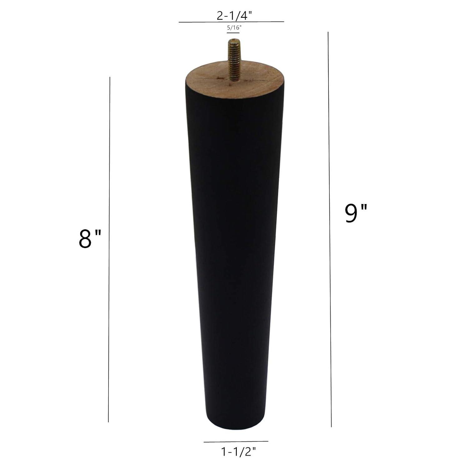 WEICHUAN Black Round Solid Wood Furniture Sofa Chair Ottoman Loveseat Table Dresser Cabinet Couch Legs 8 inch Heavy Duty for Furniture Feet Replacement (8" Set of 4)